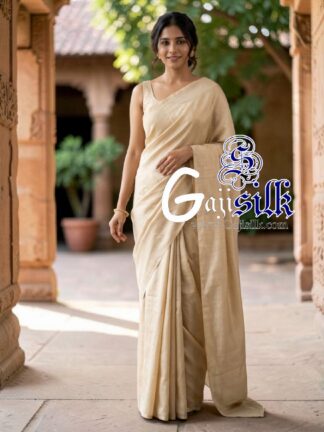 Beige Single Color Plain Saree Ultra-Lightweight in Pure Gaji Silk