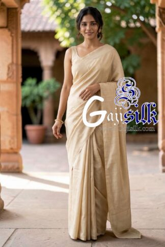 Beige Single Color Plain Saree Ultra-Lightweight in Pure Gaji Silk