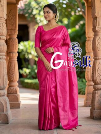 Pink Single Color Plain Saree Ultra-Lightweight in Pure Gaji Silk