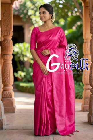 Pink Single Color Plain Saree Ultra-Lightweight in Pure Gaji Silk