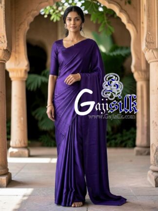 Purple Single Color Plain Saree Ultra-Lightweight in Pure Gaji Silk