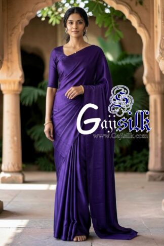 Purple Single Color Plain Saree Ultra-Lightweight in Pure Gaji Silk