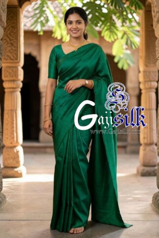 Green Single Color Plain Saree Ultra-Lightweight in Pure Gaji Silk