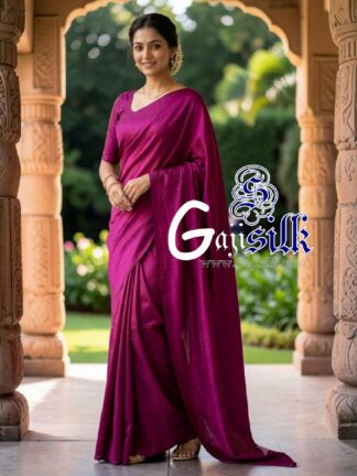 Magenta Single Color Plain Saree Ultra-Lightweight in Pure Gaji Silk