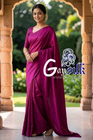 Magenta Single Color Plain Saree Ultra-Lightweight in Pure Gaji Silk