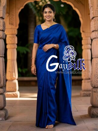 Royal Blue Single Color Plain Saree Ultra-Lightweight in Pure Gaji Silk