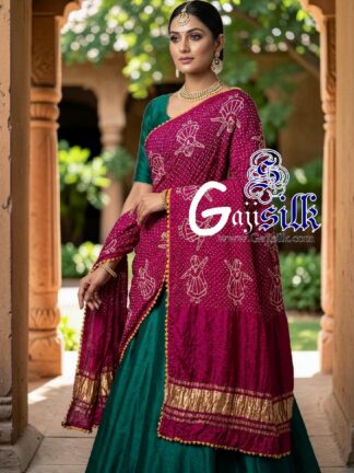 Magenta Pure Gaji Silk Rai Bandhani Dupatta with Dandiya Raas Motifs