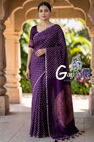 Purple Rai Bandhani Body & Circular Shibori Pallu Saree in Pure Gaji Silk