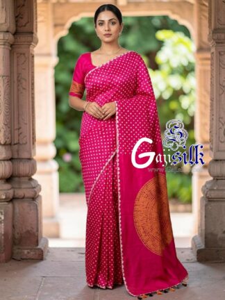 Rani Pink Rai Bandhani Body & Circular Shibori Pallu Saree in Pure Gaji Silk