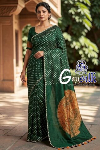 Green Rai Bandhani Body & Circular Shibori Pallu Saree in Pure Gaji Silk