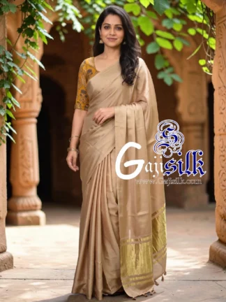 Beige Plain Saree Ultra-Lightweight in Pure Gaji Silk In Lagdi Palav