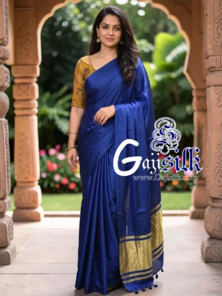Blue Plain Saree Ultra-Lightweight in Pure Gaji Silk In Lagdi Palav