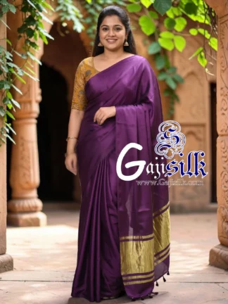 Purple Plain Saree Ultra-Lightweight in Pure Gaji Silk In Lagdi Palav