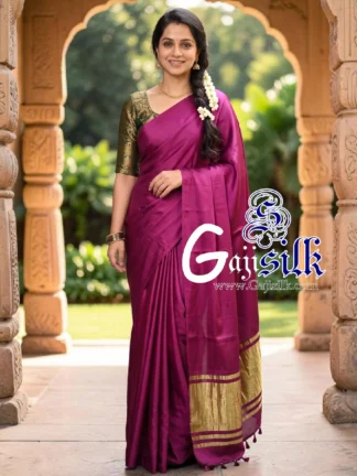 Magenta Plain Saree Ultra-Lightweight in Pure Gaji Silk In Lagdi Palav