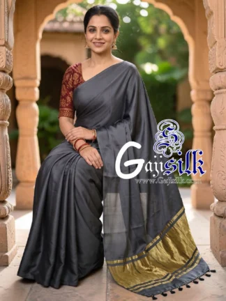 Grey Plain Saree Ultra-Lightweight in Pure Gaji Silk In Lagdi Palav