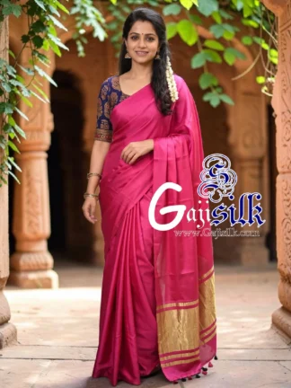 Rani Pink Plain Saree Ultra-Lightweight in Pure Gaji Silk In Lagdi Palav