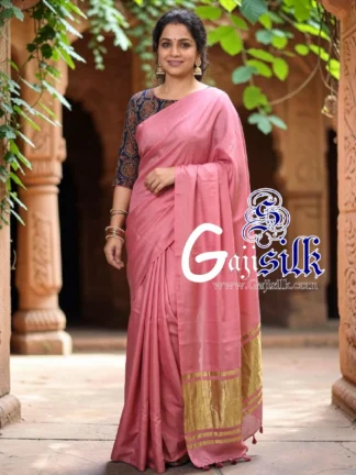 Soft Pink Plain Saree Ultra-Lightweight in Pure Gaji Silk In Lagdi Palav