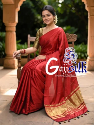 Red Plain Saree Ultra-Lightweight in Pure Gaji Silk In Lagdi Palav