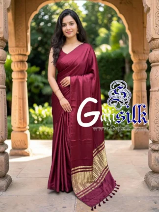 Maroon Plain Saree Ultra-Lightweight in Pure Gaji Silk In Lagdi Palav