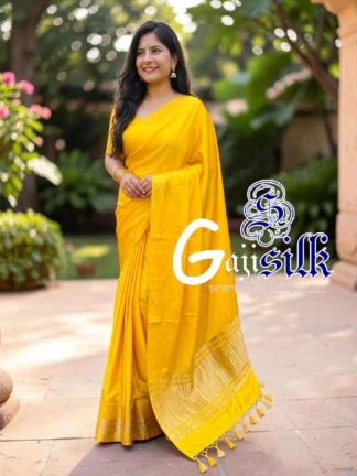 Yellow Plain Saree Ultra-Lightweight in Pure Gaji Silk In Lagdi Palav