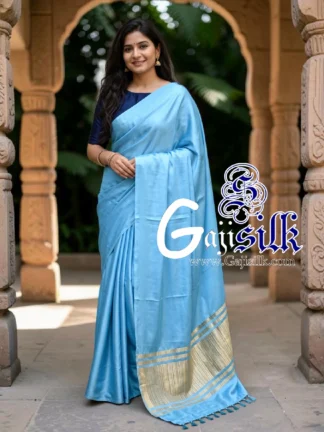 Sky Plain Saree Ultra-Lightweight in Pure Gaji Silk In Lagdi Palav