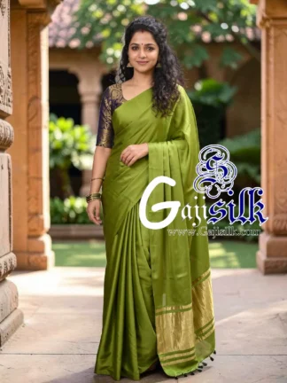 Mehendi Plain Saree Ultra-Lightweight in Pure Gaji Silk In Lagdi Palav