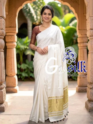 White Plain Saree Ultra-Lightweight in Pure Gaji Silk In Lagdi Palav