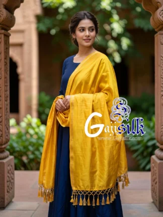 Yellow Single Color Plain Dupatta Ultra-Lightweight in Pure Gaji Silk
