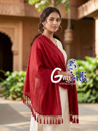 Red Single Color Plain Dupatta Ultra-Lightweight in Pure Gaji Silk