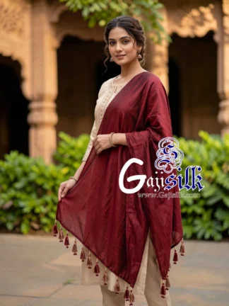 Maroon Single Color Plain Dupatta Ultra-Lightweight in Pure Gaji Silk