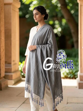 Silver Grey Single Color Plain Dupatta Ultra-Lightweight in Pure Gaji Silk