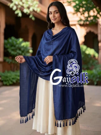 Navy Blue Single Color Plain Dupatta Ultra-Lightweight in Pure Gaji Silk