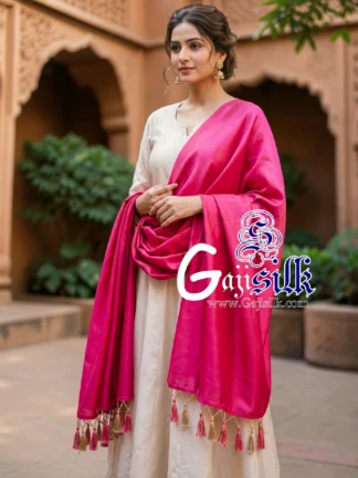 Rani Pink Single Color Plain Dupatta Ultra-Lightweight in Pure Gaji Silk