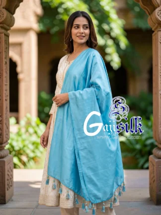 Sky Single Color Plain Dupatta Ultra-Lightweight in Pure Gaji Silk