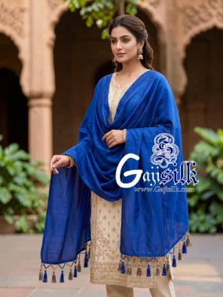 Blue Single Color Plain Dupatta Ultra-Lightweight in Pure Gaji Silk