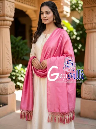 Pink Single Color Plain Dupatta Ultra-Lightweight in Pure Gaji Silk