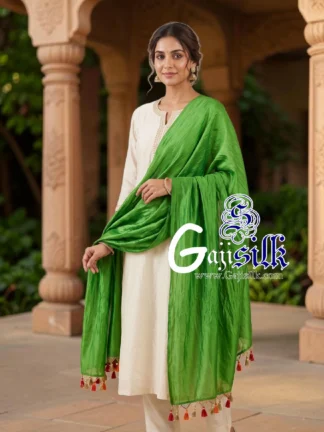 Parrot Single Color Plain Dupatta Ultra-Lightweight in Pure Gaji Silk