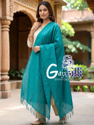 Rama Single Color Plain Dupatta Ultra-Lightweight in Pure Gaji Silk